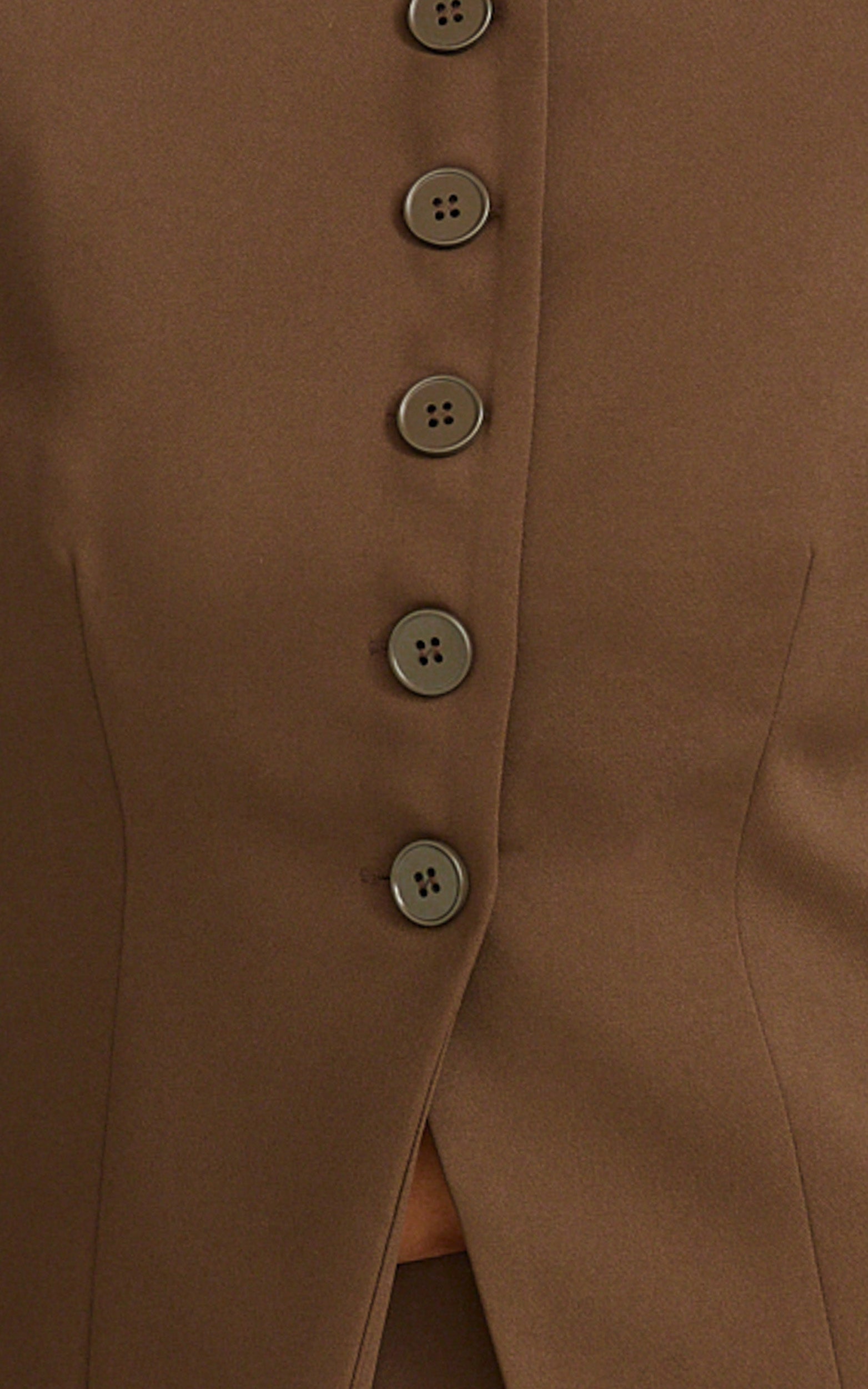 Mikey Jacket - Tailored Long Sleeve Collarless Jacket in Chocolate