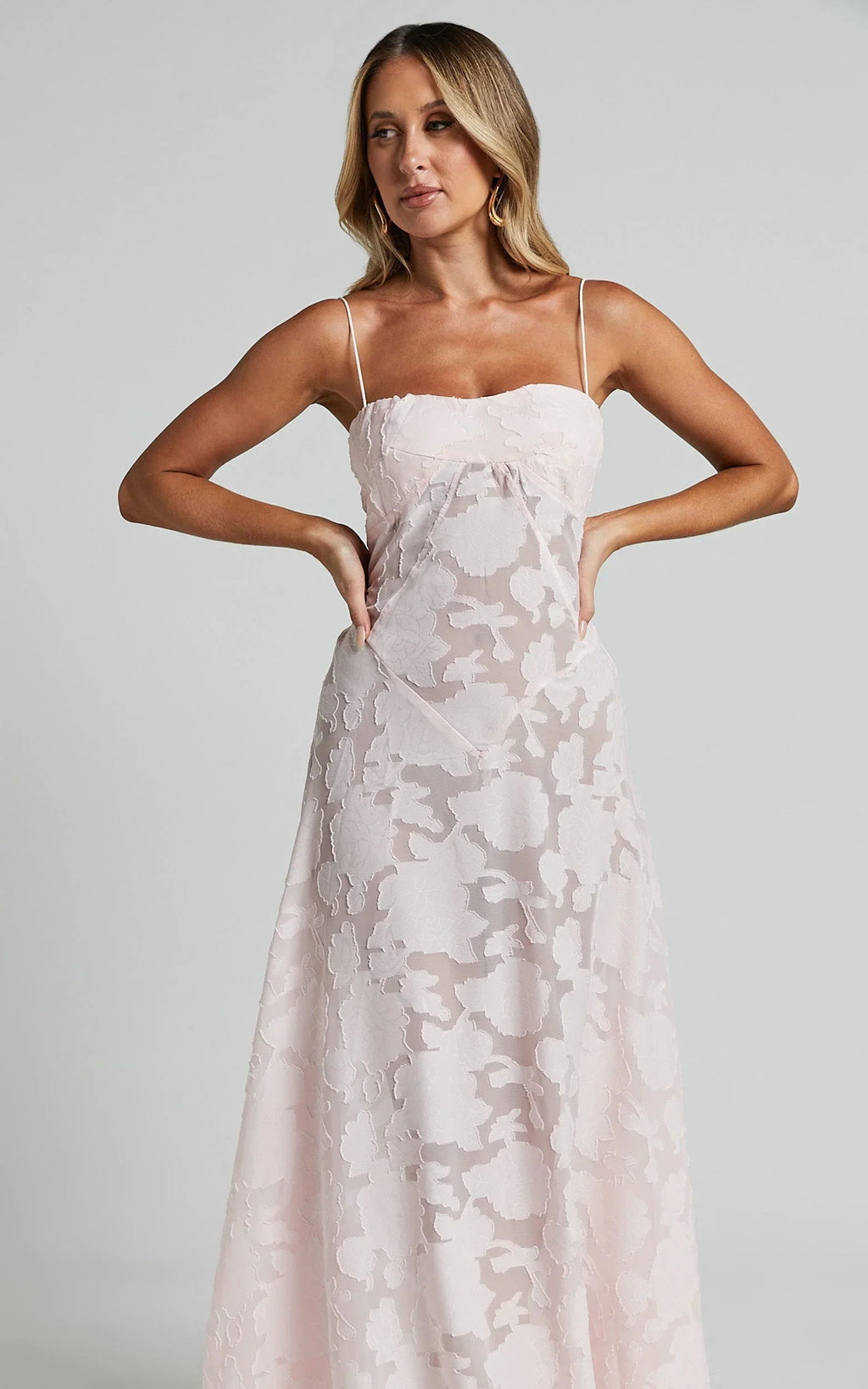 Lily Maxi Dress - Sheer Jacquard Maxi Dress in Pink
