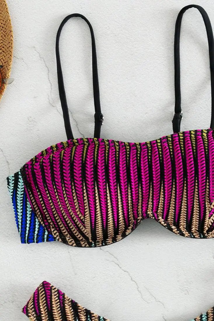 Wine Crochet Textured Wired Cheeky Sexy 2Pc Swimsuit Set