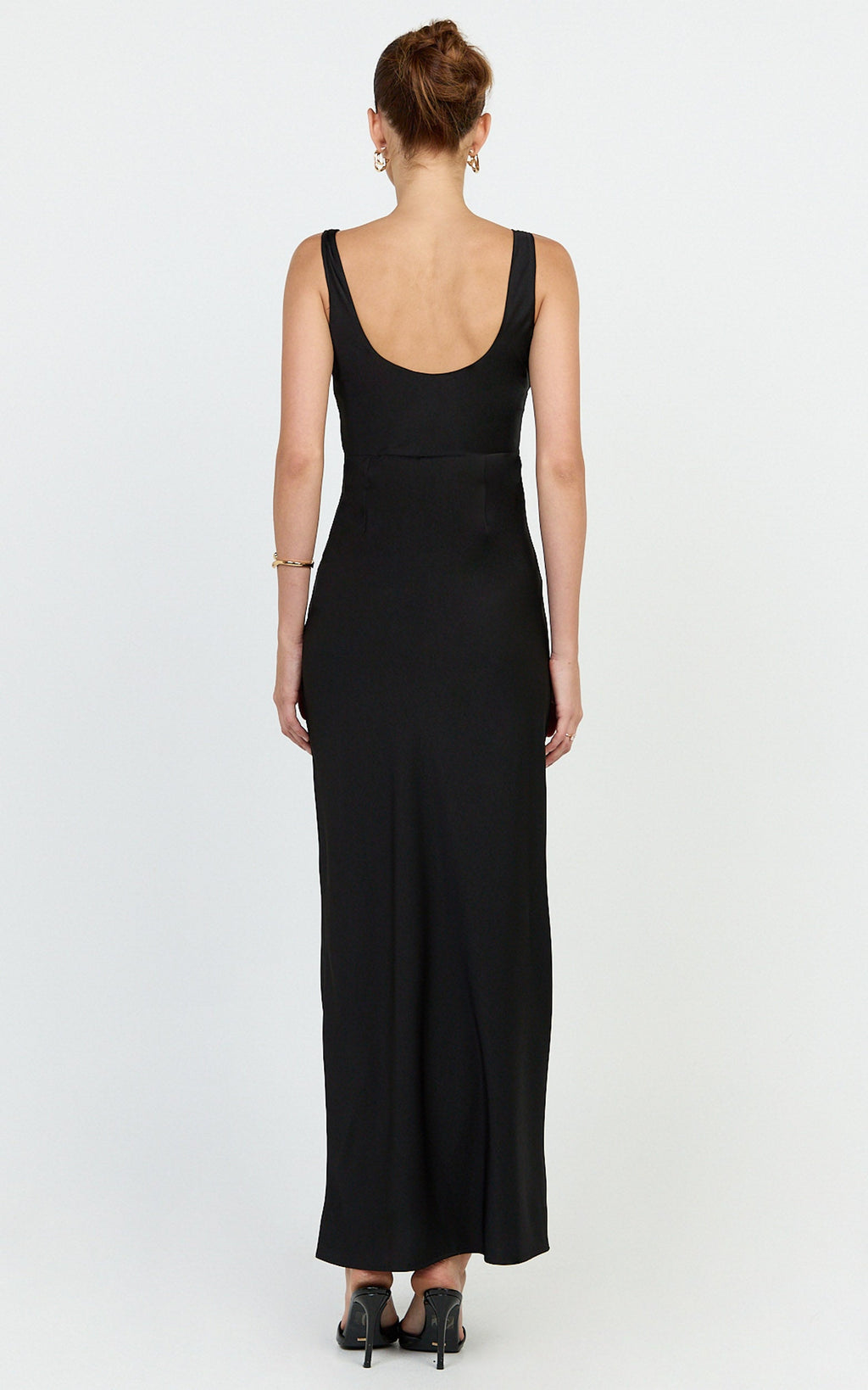 Harlow Maxi Dress - Cowl Neck Scooped Back Slip Dress in Black
