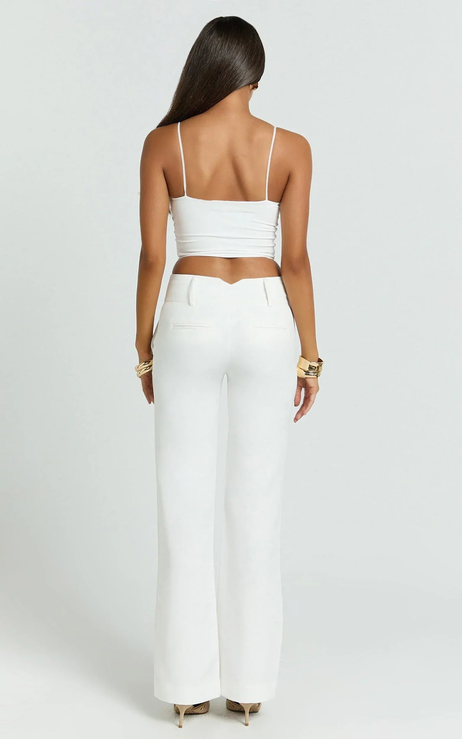 Elliot Pants - Mid Rise Pinstripe Bootleg Pants in Cream Plain