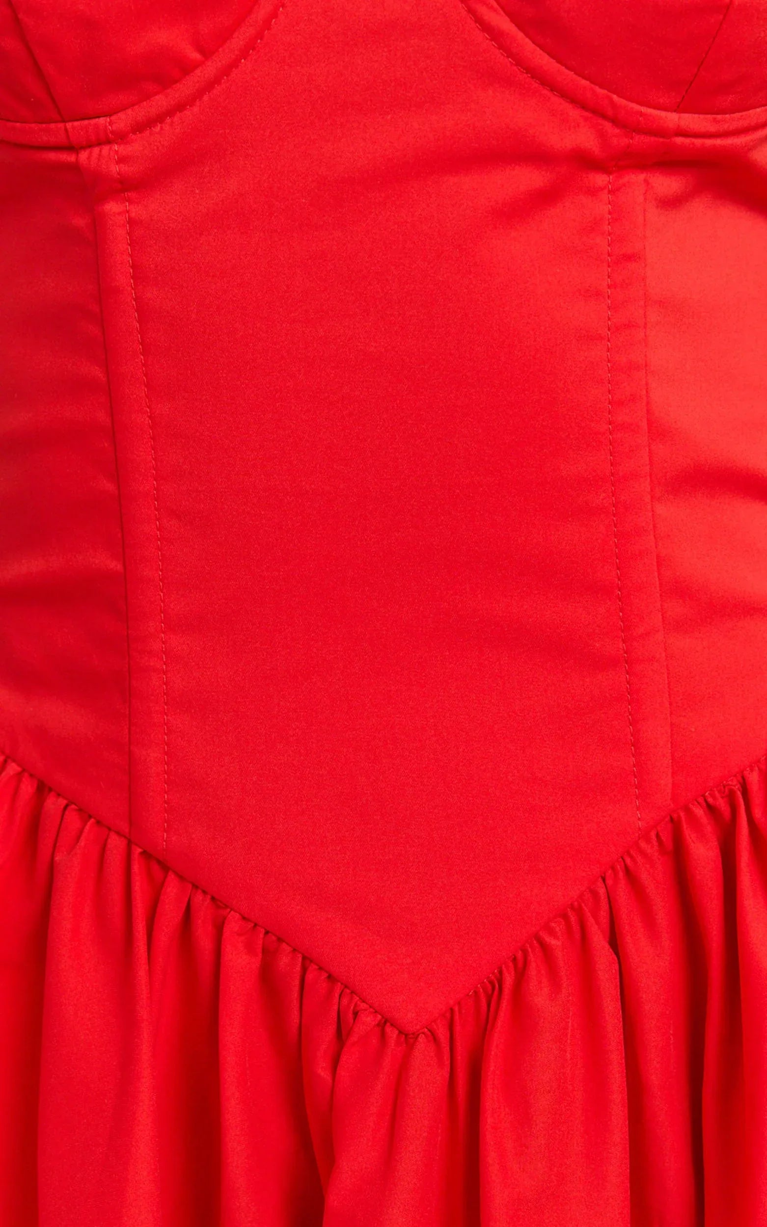 Daria Midi Dress - Strapless Corset Gathered Dress in Red