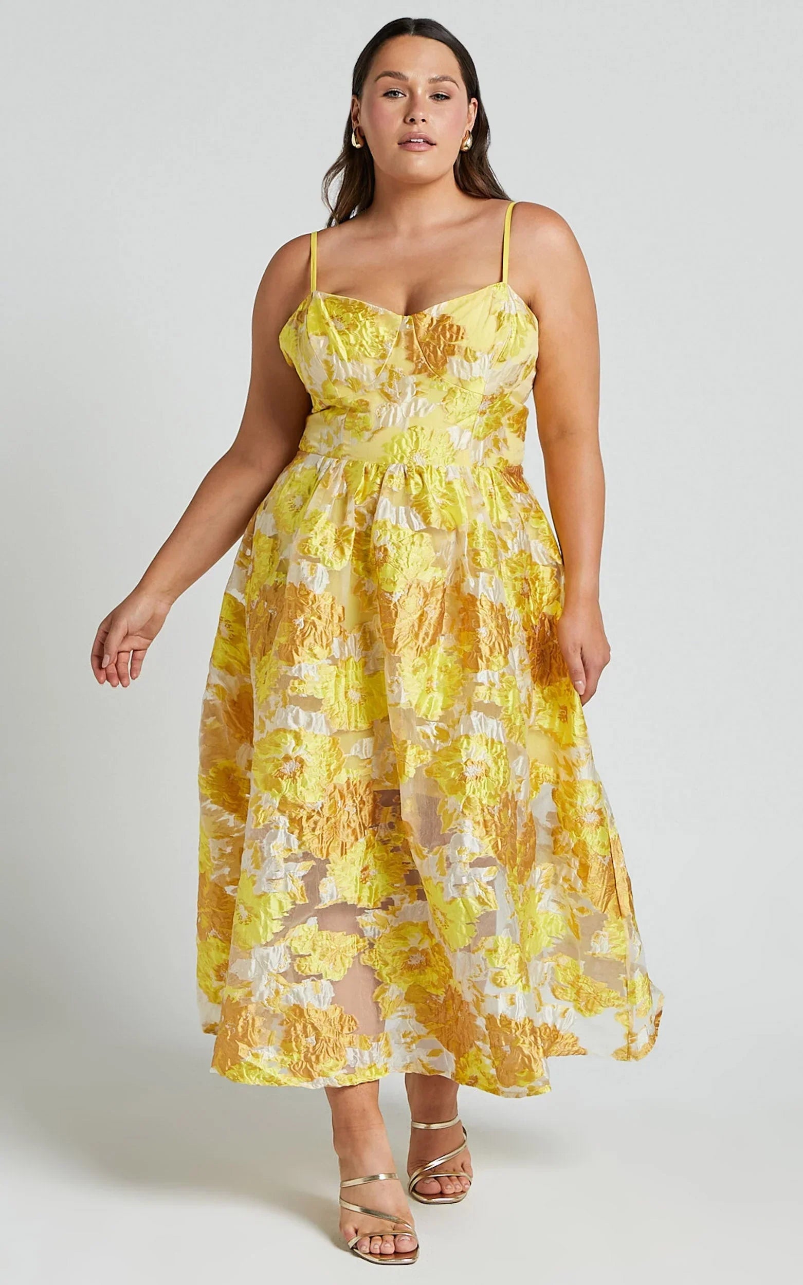 Brailey Midi Dress - Aline Corset Detail Dress in Yellow