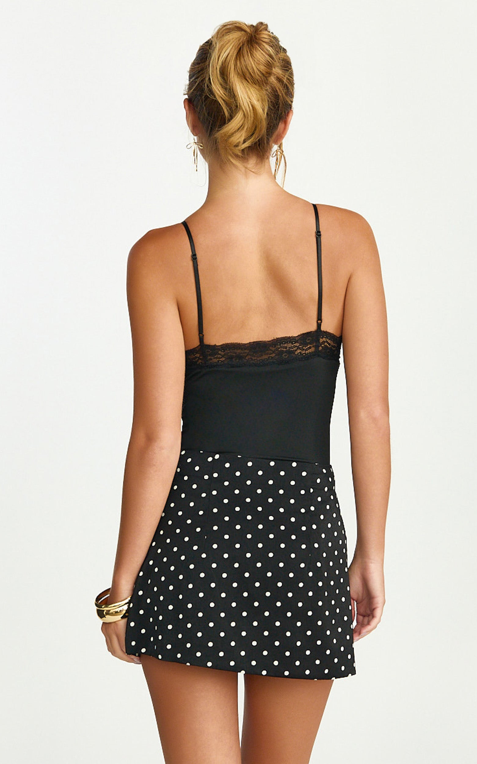 Amelie Bodysuit - Lace Trim V Neck Bodysuit with Shelf Bra in Black