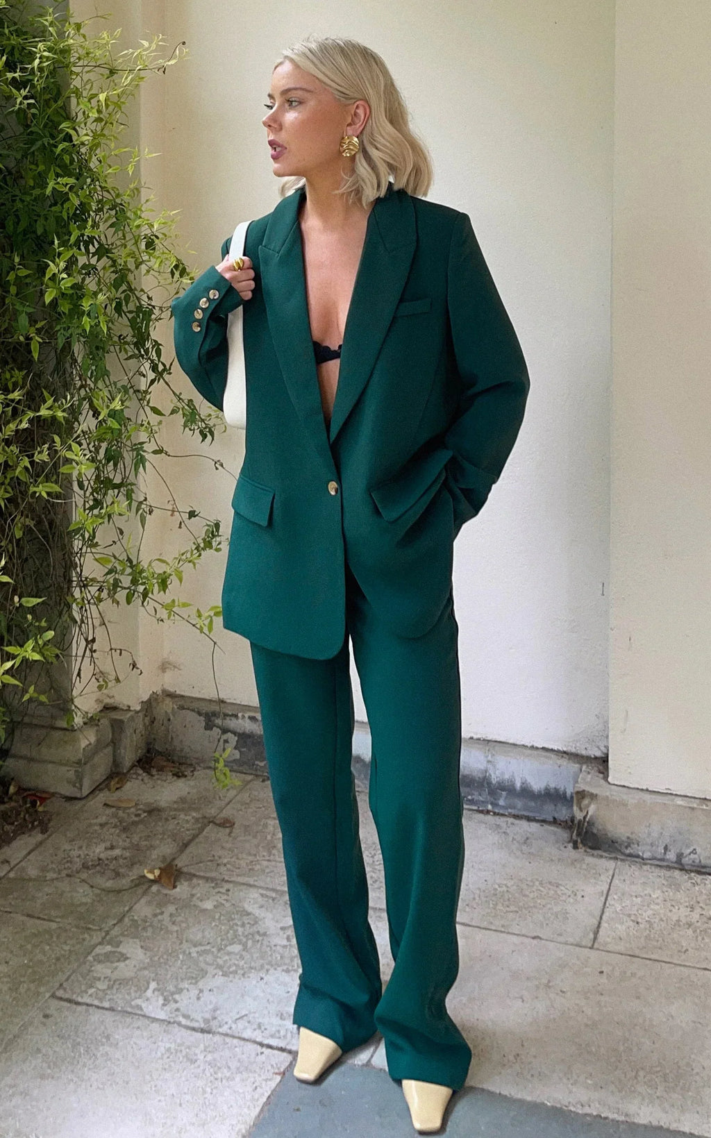 Lorcan Pants - High Waisted Tailored Pants in Forest Green