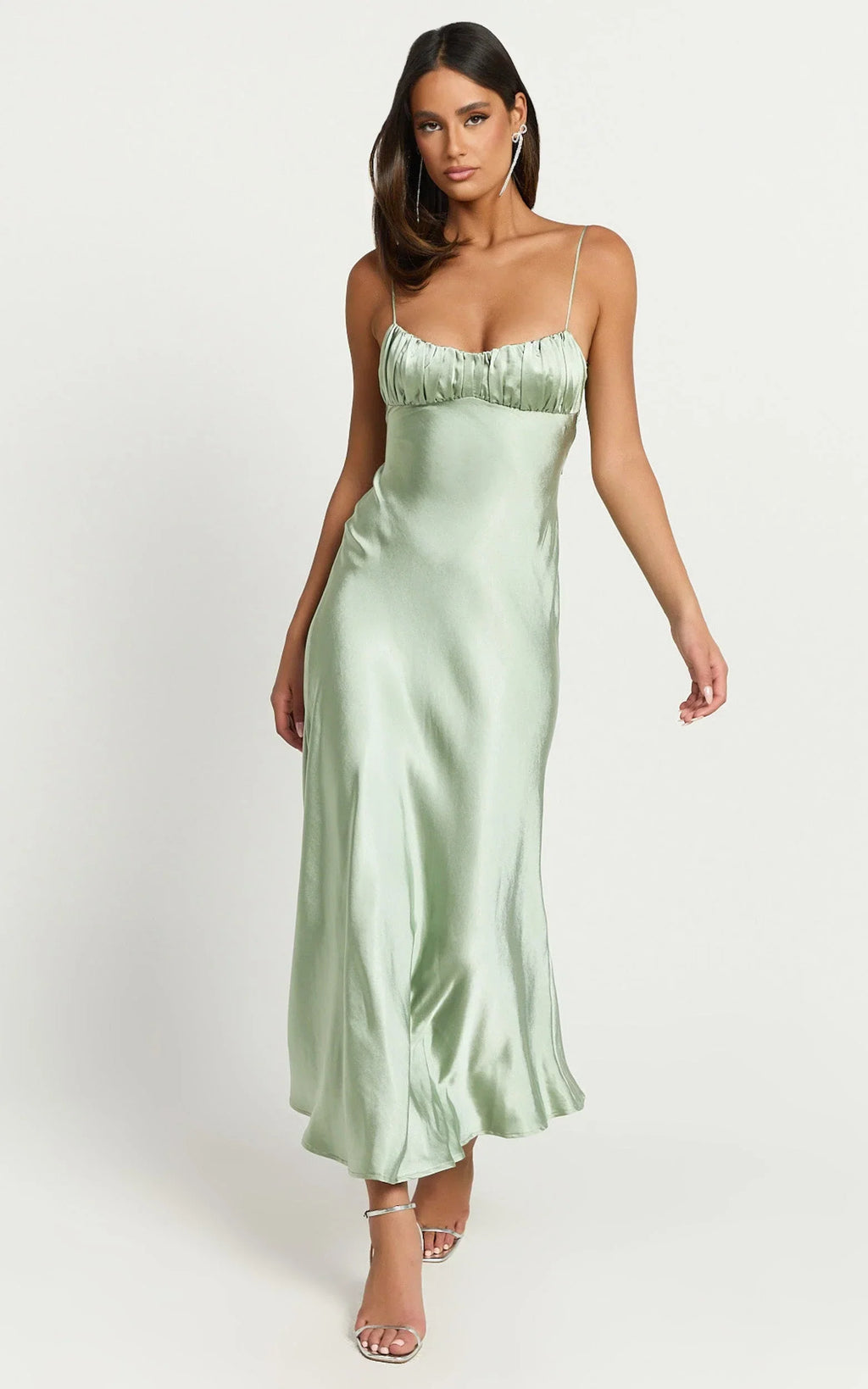 Jonalyn Midi Dress - Open Back Detailing Slip Dress in Sage