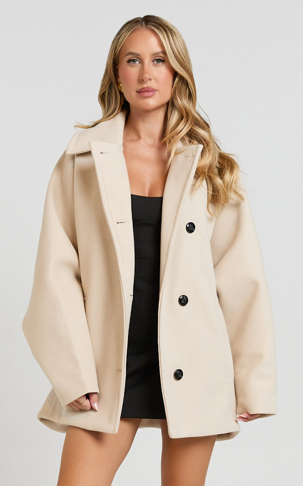 Rina Coat - Oversized Three Button Front Closure Coat in Cream
