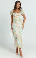 Debina Maxi Dress - Sweetheart Neckline Short Sleeve Dress in Yellow