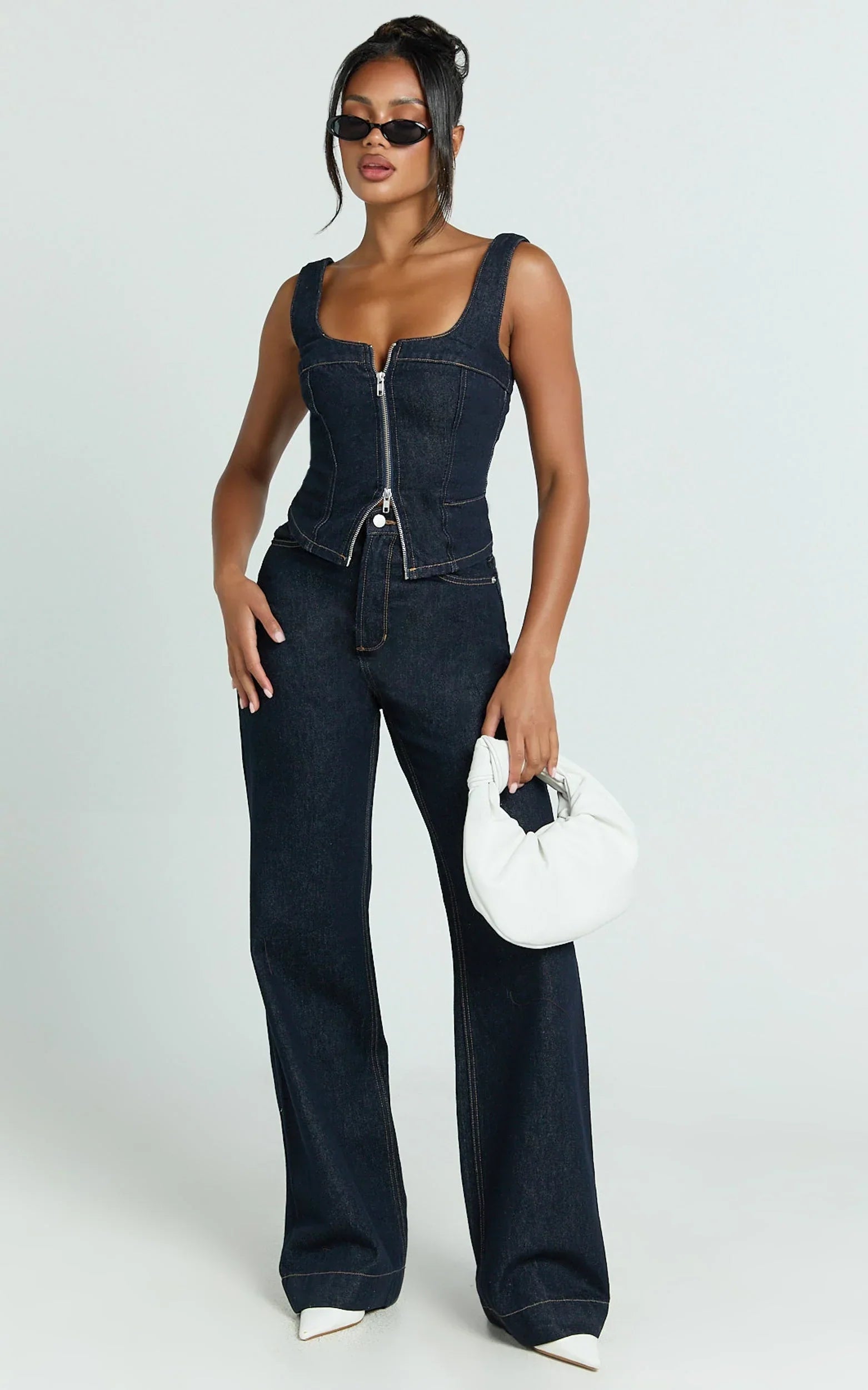 Bellerose Top - Front Zip Denim Fitted Top in Raw Denim with Tobacco Stitch
