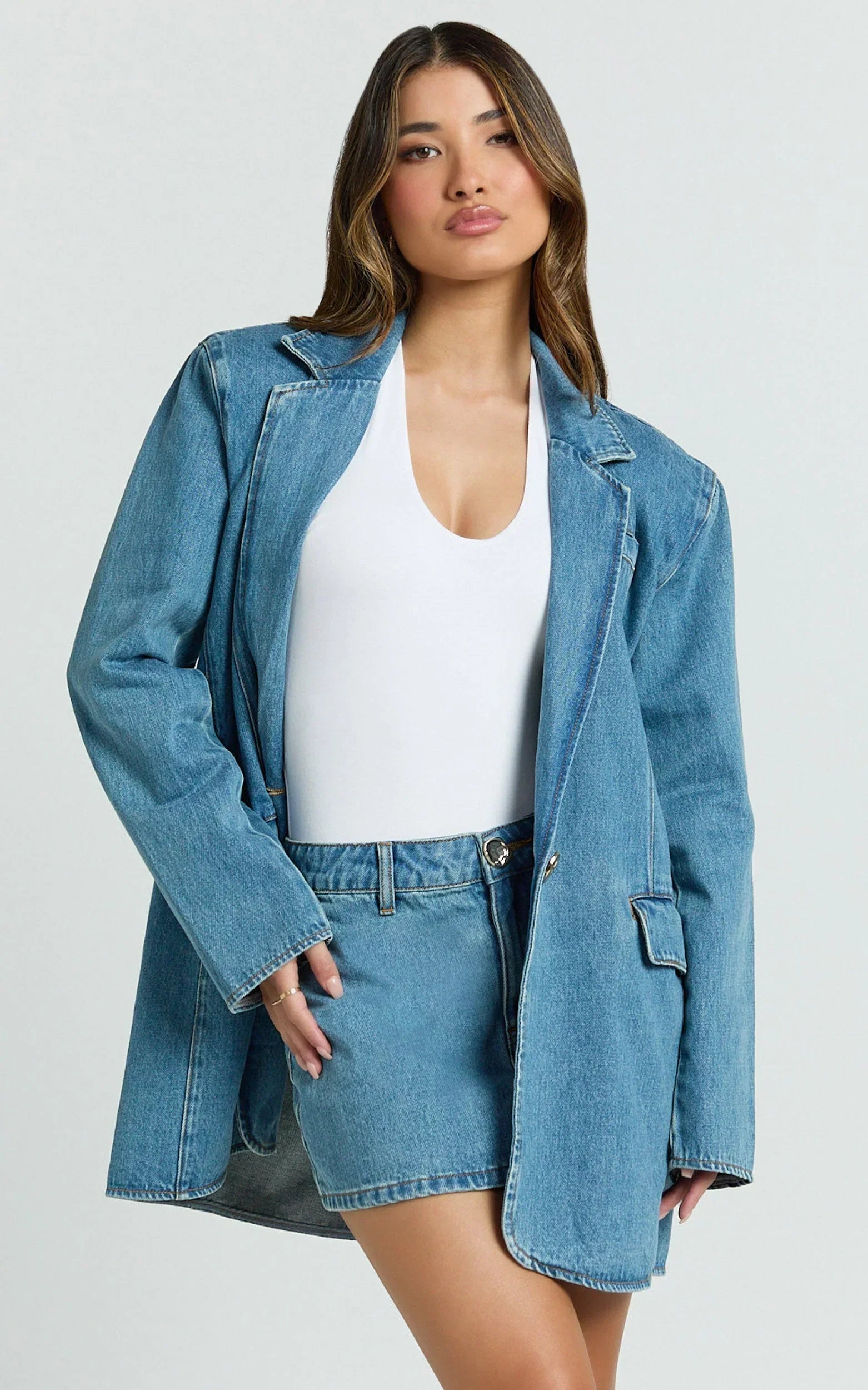 Fabia Skort - Denim Mid Rise Skort in Light Blue Wash