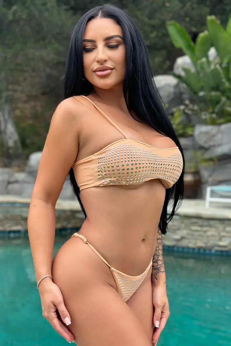 Beige Sequin Micro Cheeky Sexy 2Pc Swimsuit Set Bikini