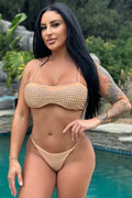 Beige Sequin Micro Cheeky Sexy 2Pc Swimsuit Set Bikini