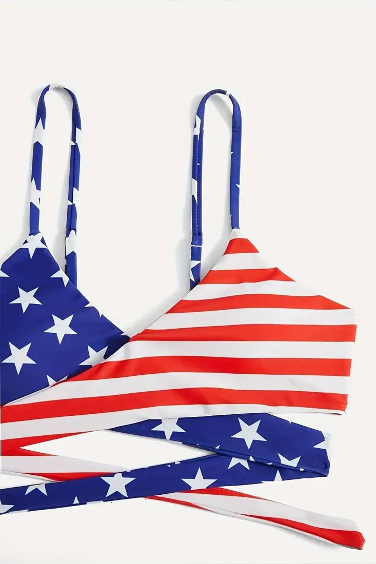 Sexy American Flag Bikini Red White Stripe Strappy 2Pc Swimsuit