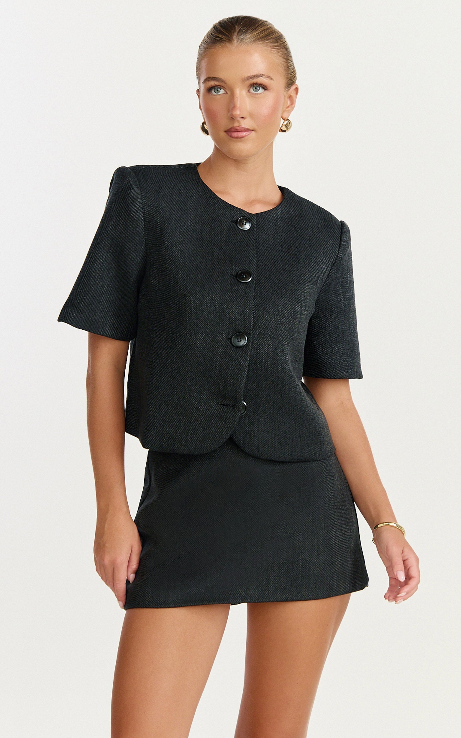 Halsey Jacket - Short Sleeve Structured Jacket in Black