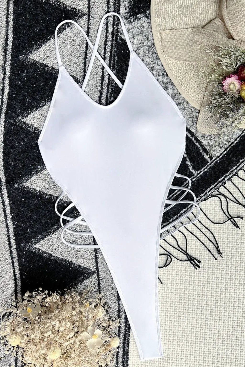 White Strappy Open Back Thong Sexy Monokini 1Pc Swimsuit