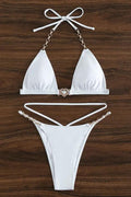 White Heart Rhinestone Strappy Tied Sexy 2Pc Swimsuit Set Bikini