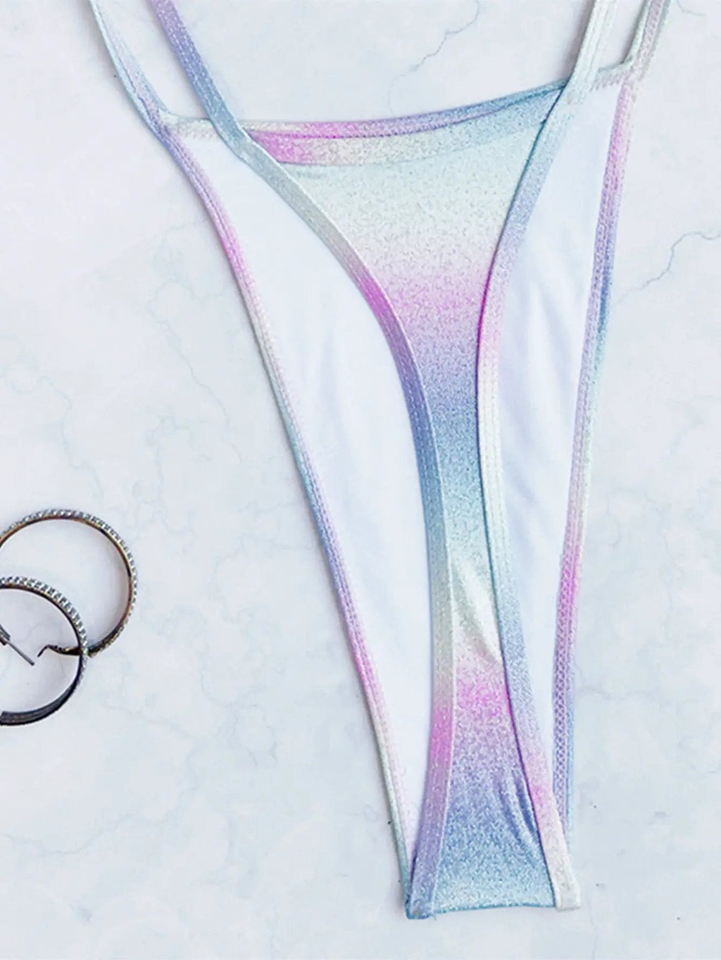 Unicorn Holographic Metallic Strappy Thong Sexy Monokini Swimsuit