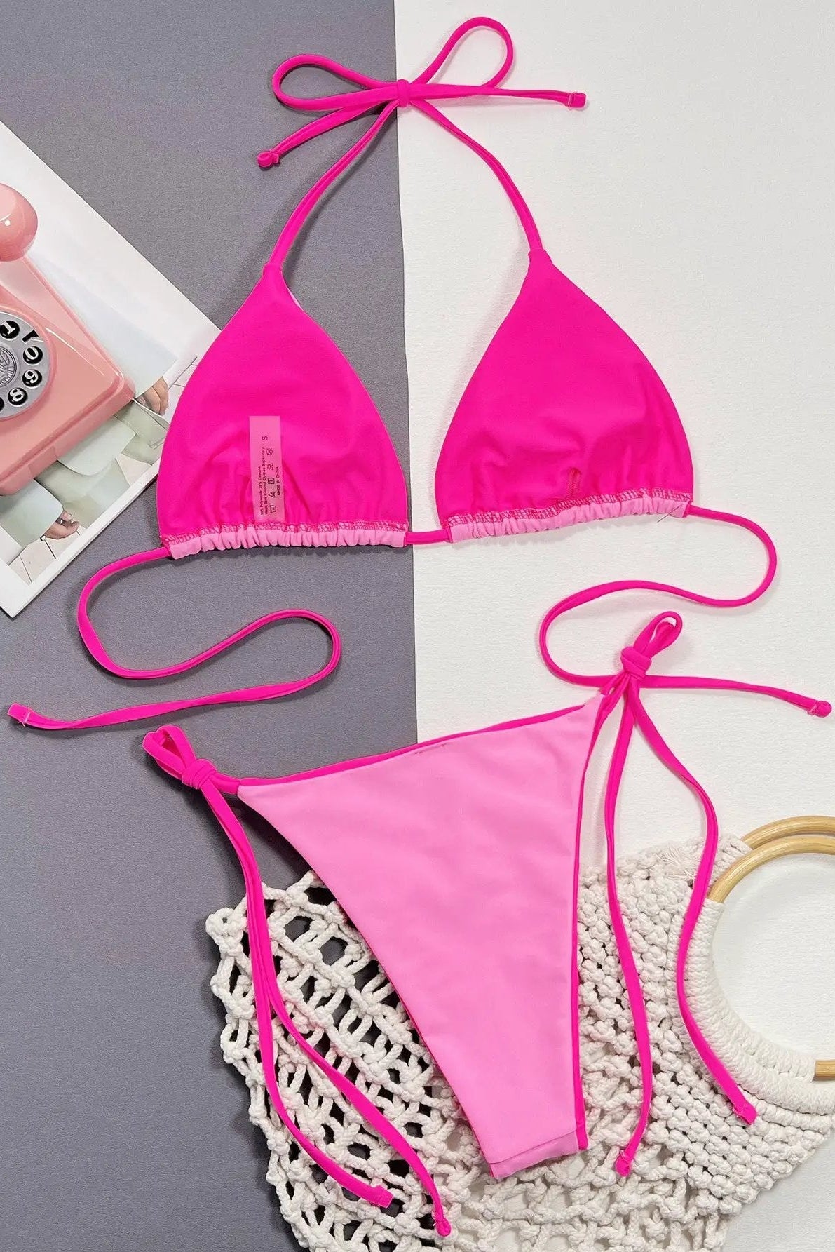 Pink Neon Pink Reversible Cheeky 2Pc Swimsuit Trim Bikini