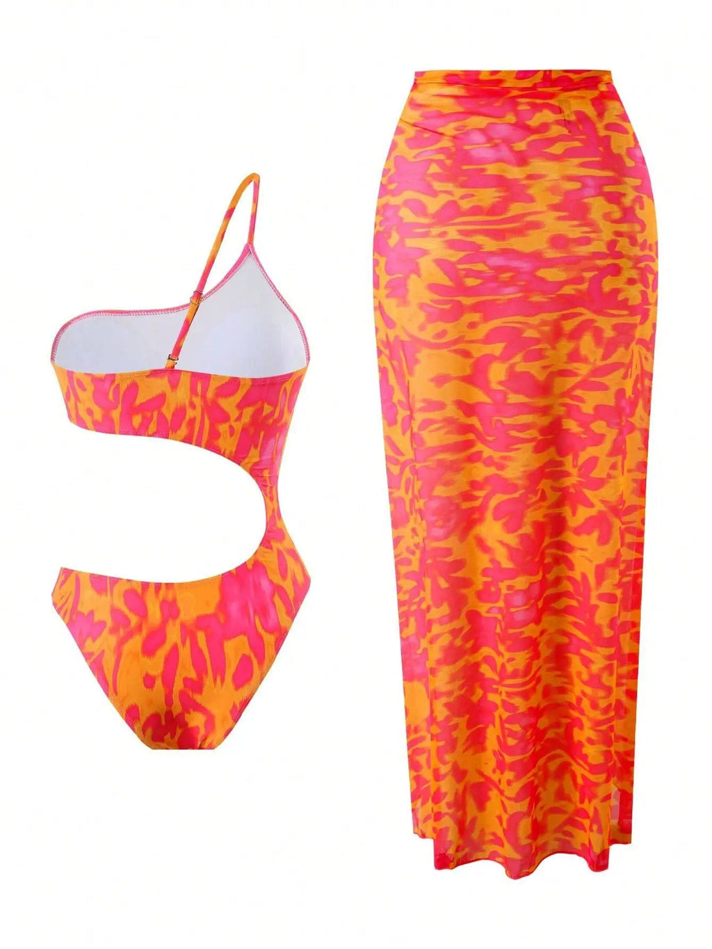 Orange Leopard One Should Monokini Maxi Cover-Up Skirt Sexy 2Pc Swimsuit Set