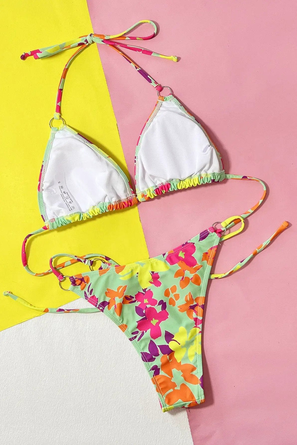 Multi Color Floral Print Triangle Cheeky Sexy 2Pc Bikini Swimsuit Set