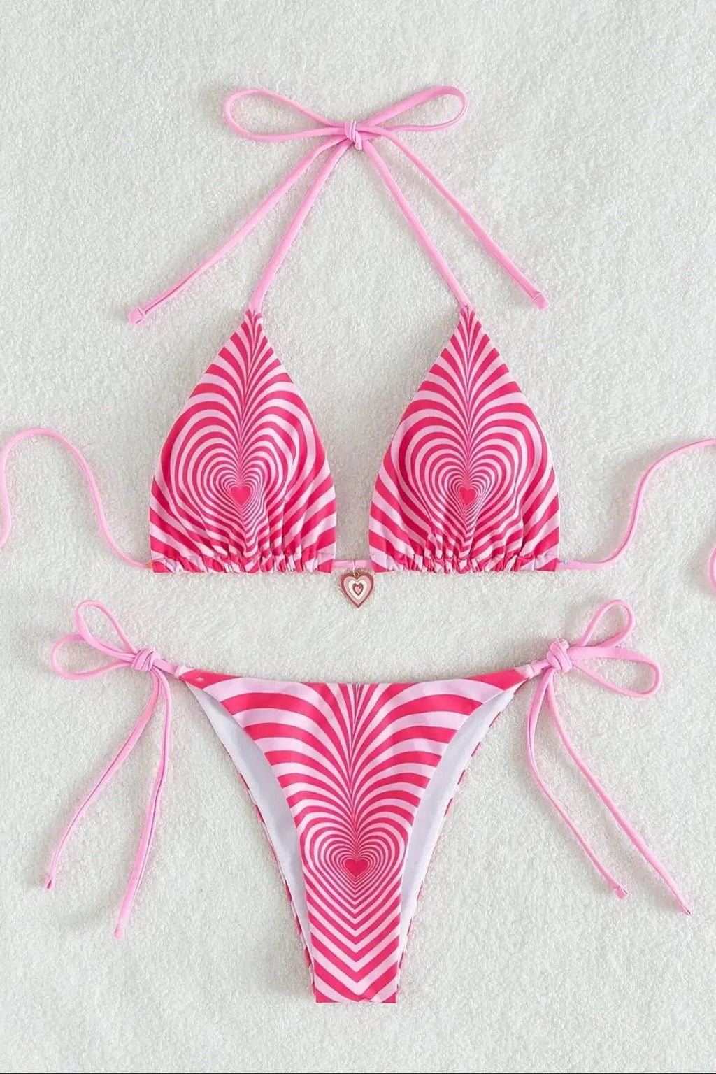 Pink Printed Heart Charm Sexy 2Pc Swimsuit Set Bikini