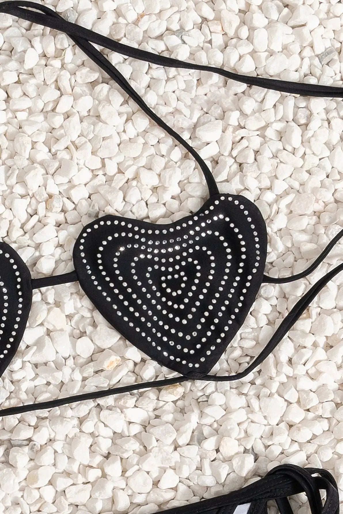 Black Silver Studded Heart Top Sexy 2Pc Swimsuit Set Bikini