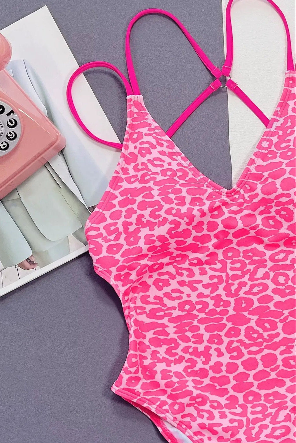 Pink Leopard Print Hot Pink Strappy Back Ruched Butt Ultra Cheeky Sexy Monokini 1Pc Swimsuit