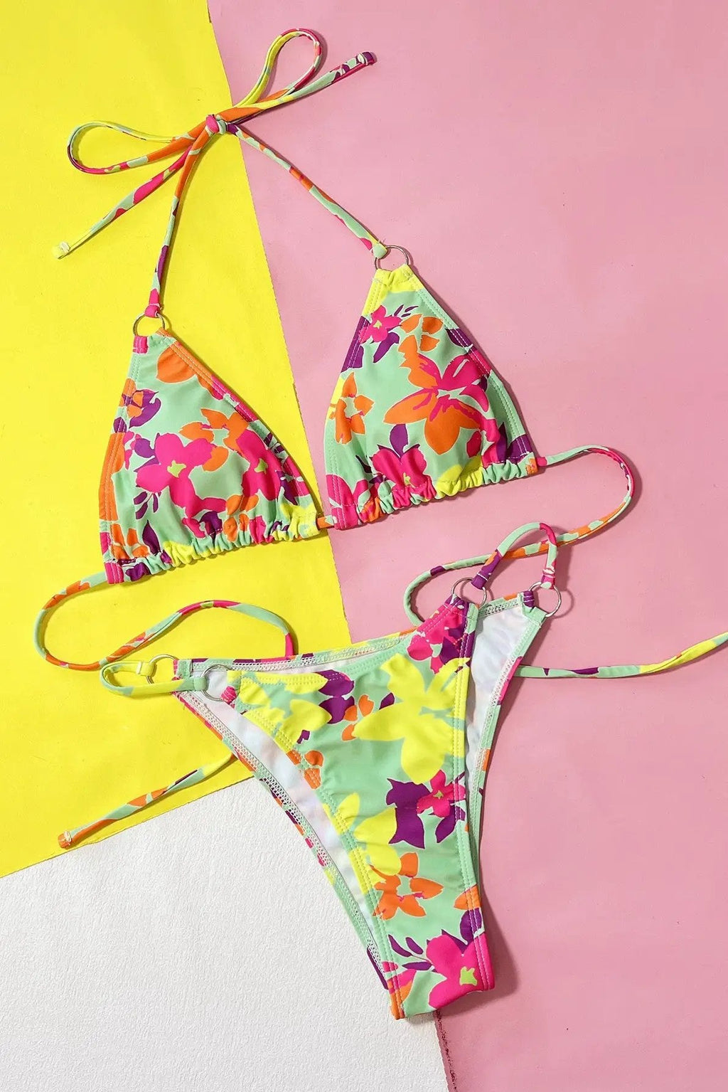 Multi Color Floral Print Triangle Cheeky Sexy 2Pc Bikini Swimsuit Set