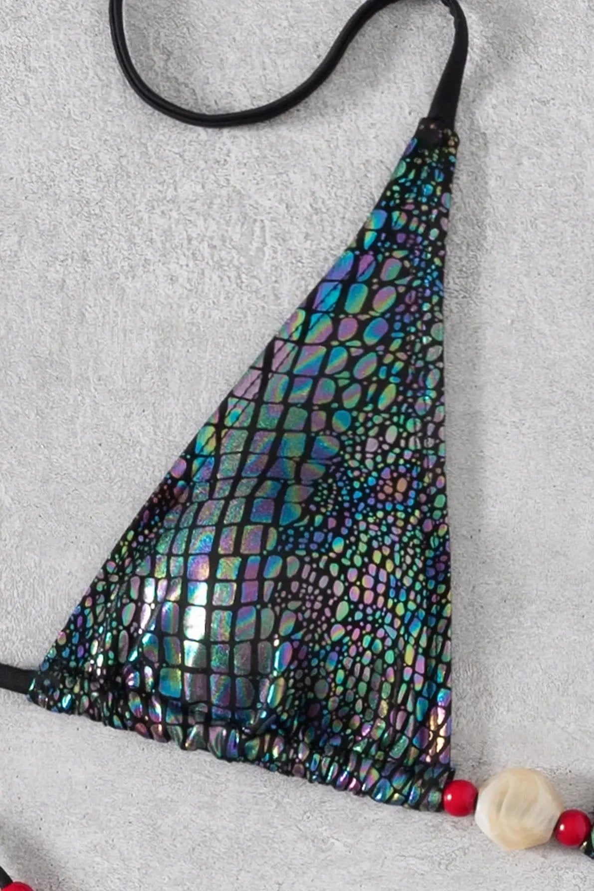 Reflective Holographic Snake Natural Stone Cheeky Bikini Sexy 2Pc Swimsuit Set