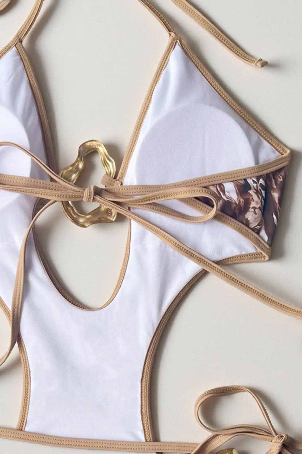 Brown Animal Print Gold Abstract Ring Cheeky Sexy 1Pc Swimsuit Monokini