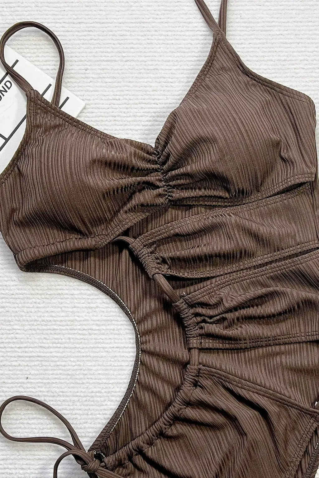 Sexy Brown Tie Side Asymmetrical Cut-Out Monokini 1Pc Swimsuit