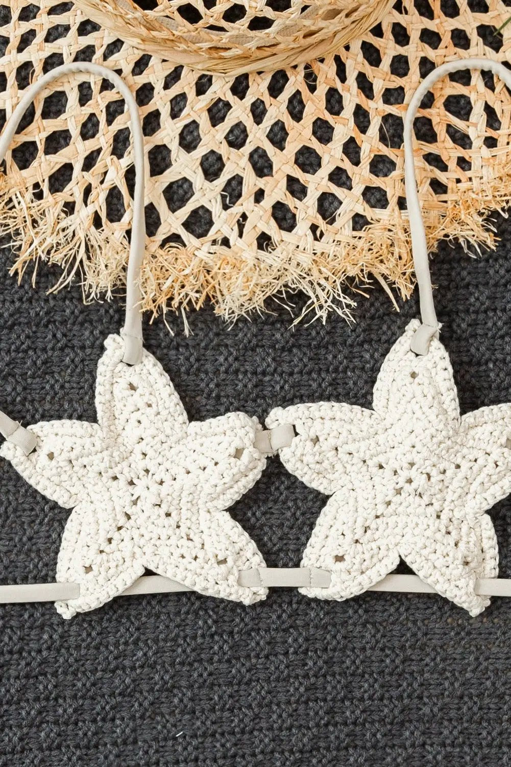 Beige Crochet Starfish Cheeky Sexy 2Pc Swimsuit Set Bikini