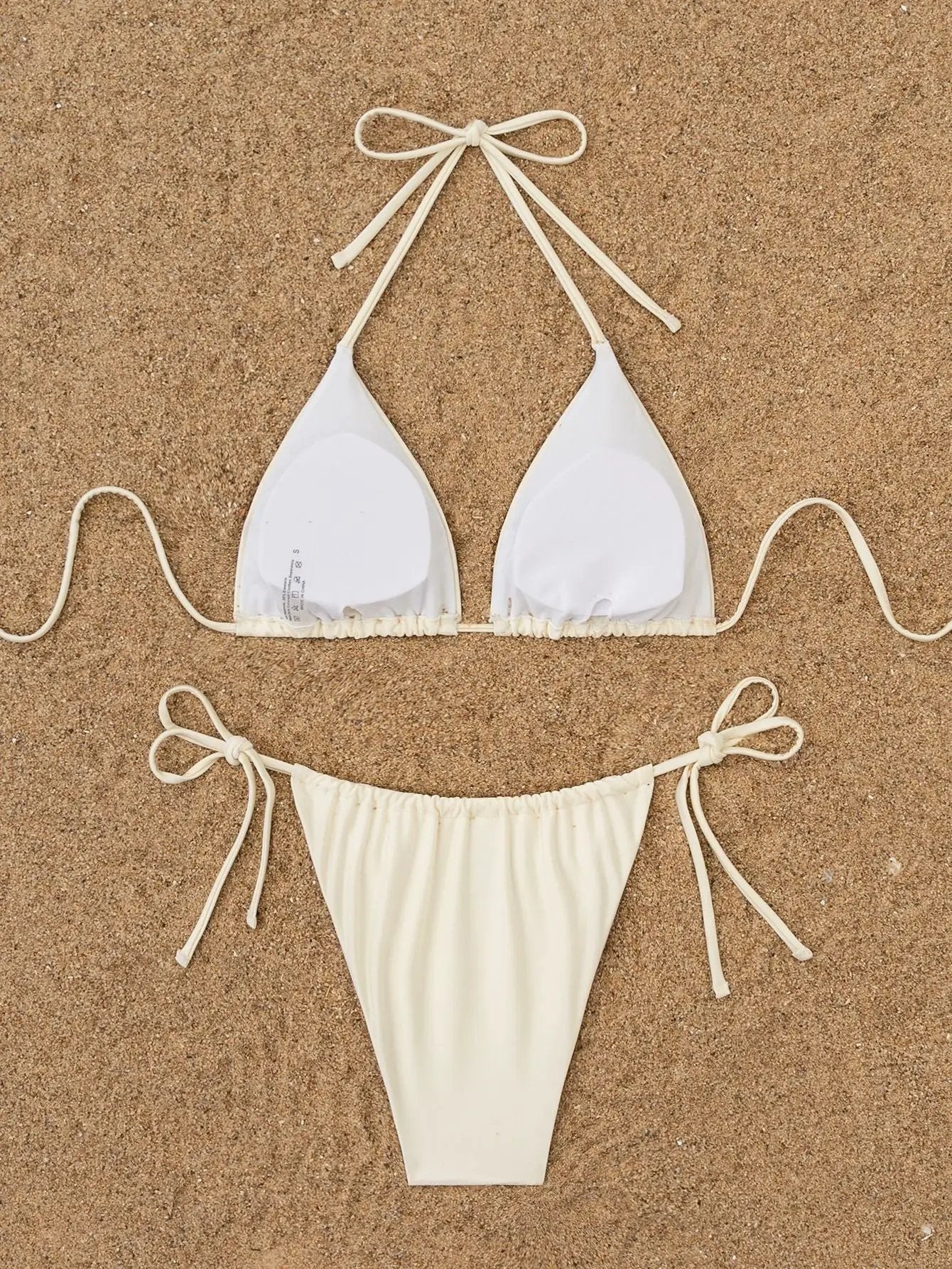 Off White Pearl Beaded Palm Trees Triangle Cheeky Sexy 2Pc Swim Set