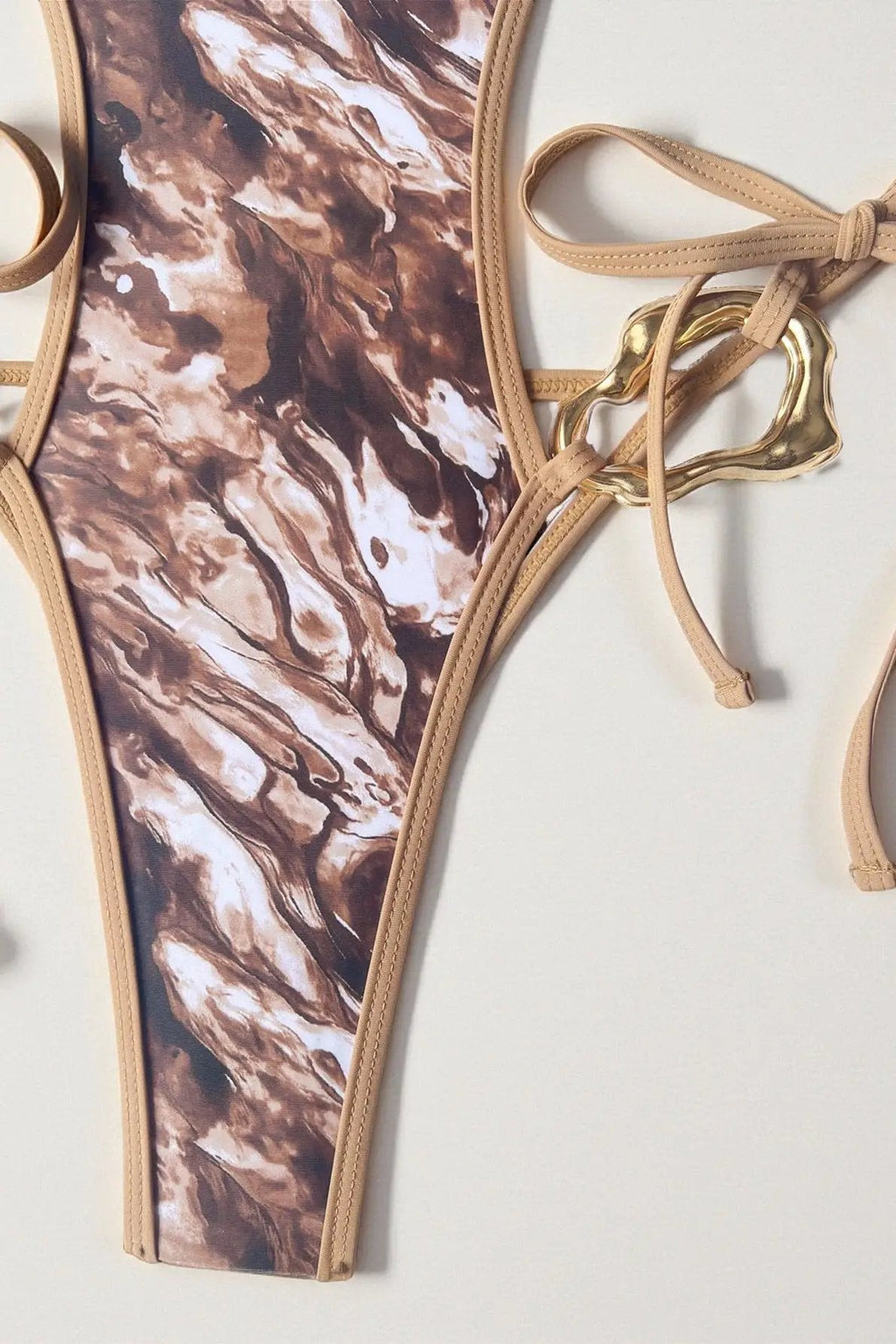 Brown Animal Print Gold Abstract Ring Cheeky Sexy 1Pc Swimsuit Monokini