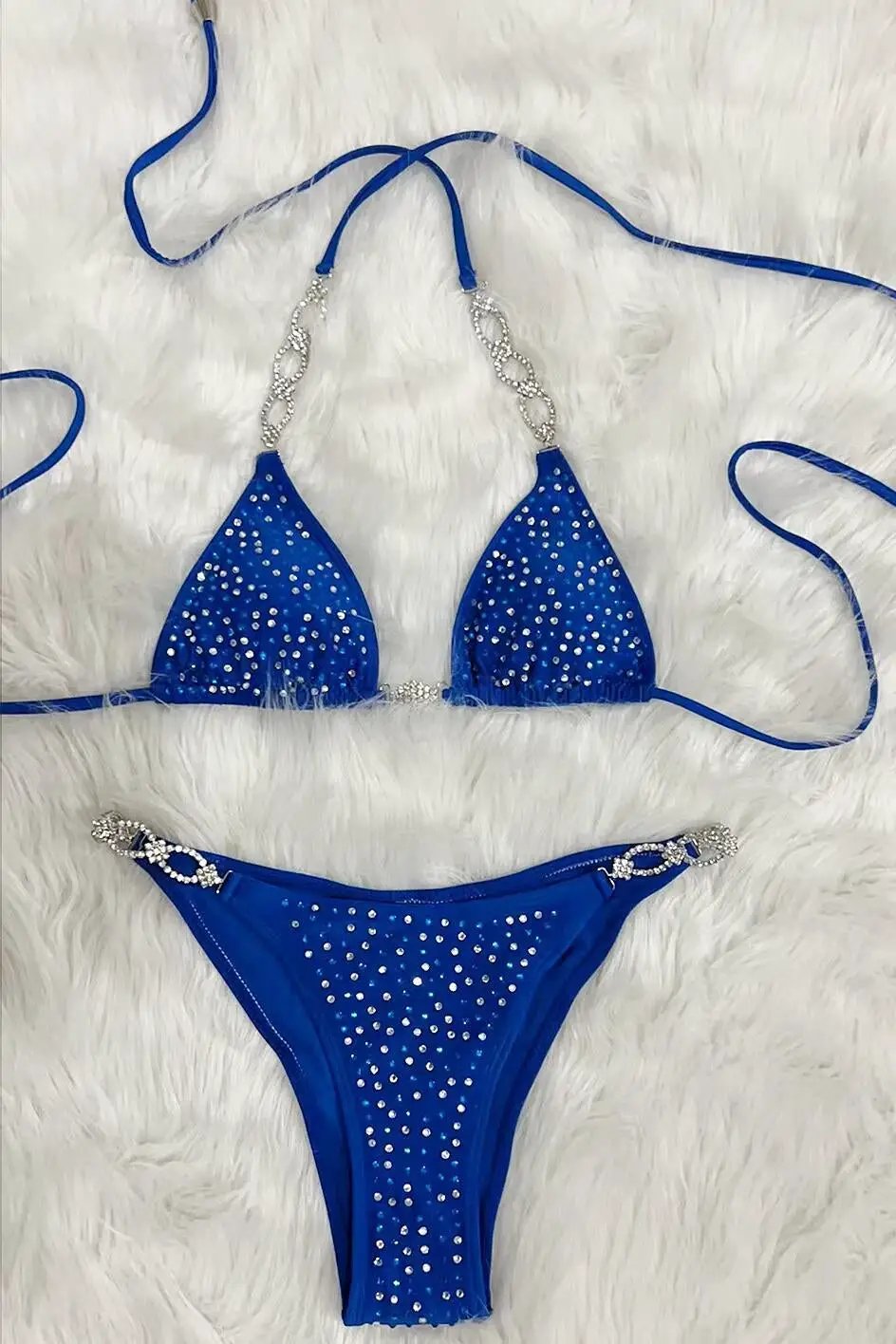 Royal Blue Silver Rhinestone Accent Sexy Two Piece Swimsuit