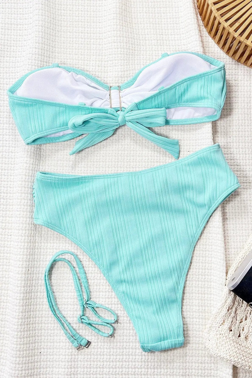 Blue Silver Sea Shell Bandeau High Waist Sexy 2Pc Swimsuit Set