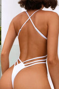 White Strappy Open Back Thong Sexy Monokini 1Pc Swimsuit