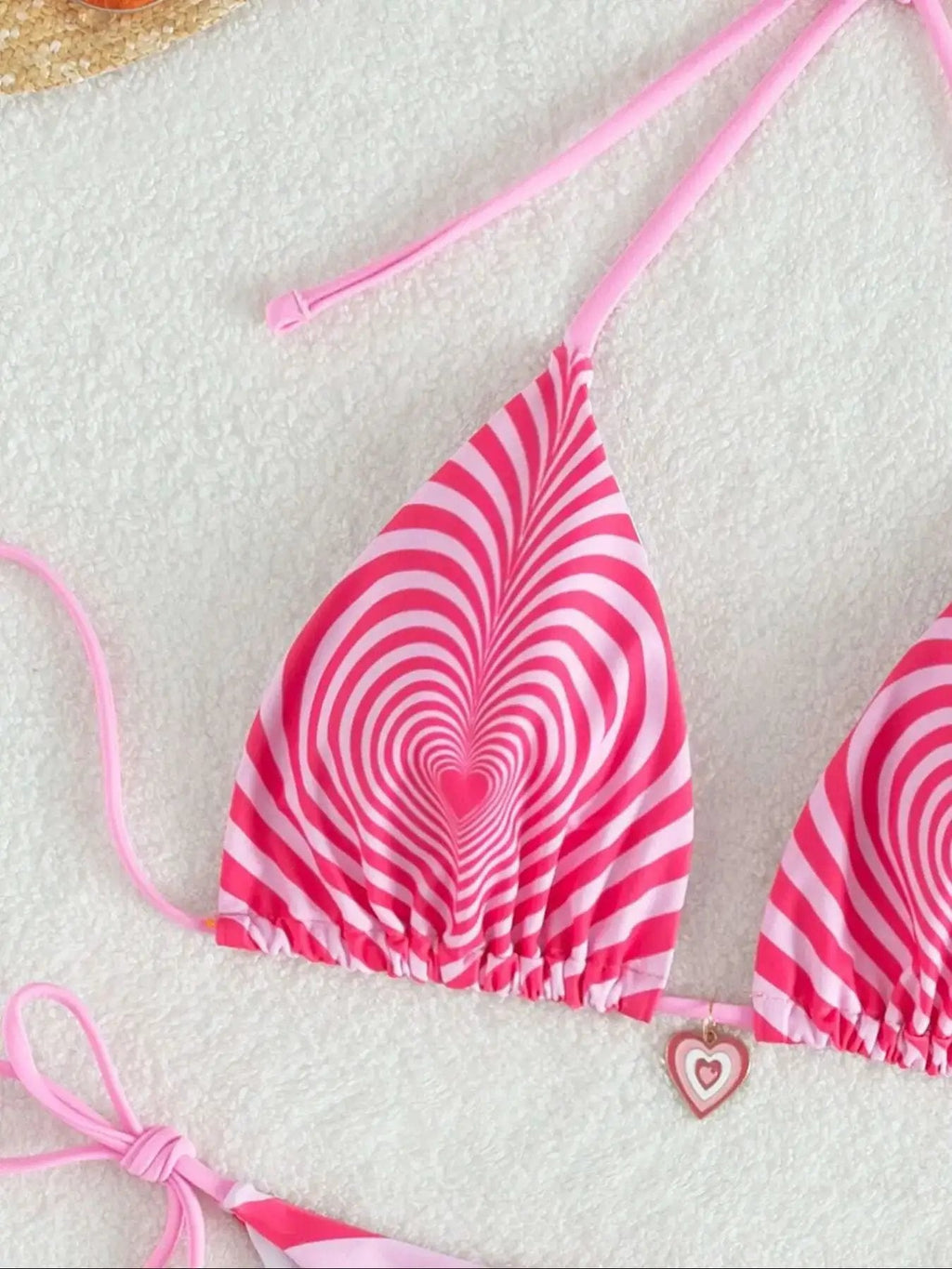 Pink Printed Heart Charm Sexy 2Pc Swimsuit Set Bikini