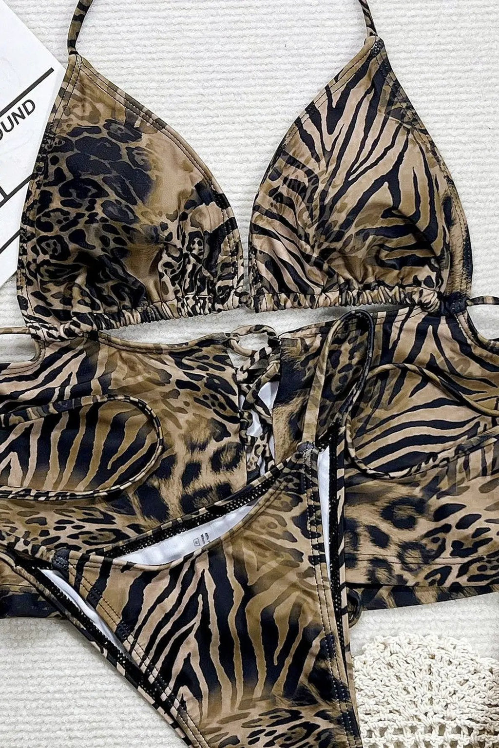 Leopard Print Triangle Corset Cheeky Sexy 2Pc Swimsuit Set