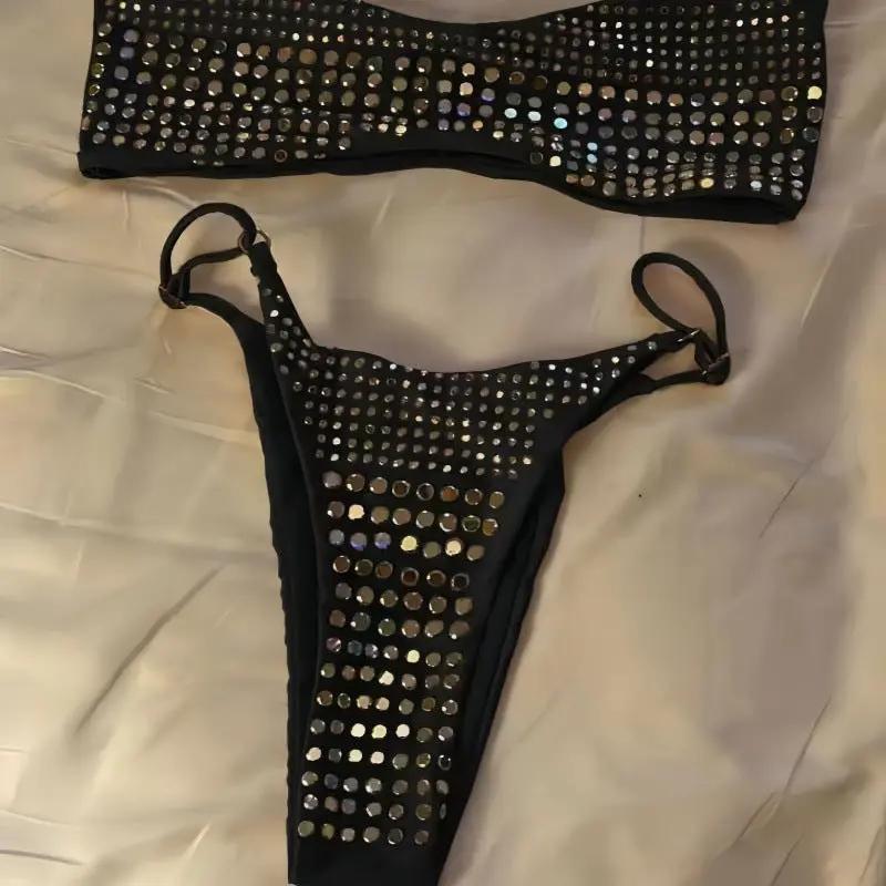 Black Sequin Micro Cheeky Sexy 2Pc Swimsuit Set Bikini
