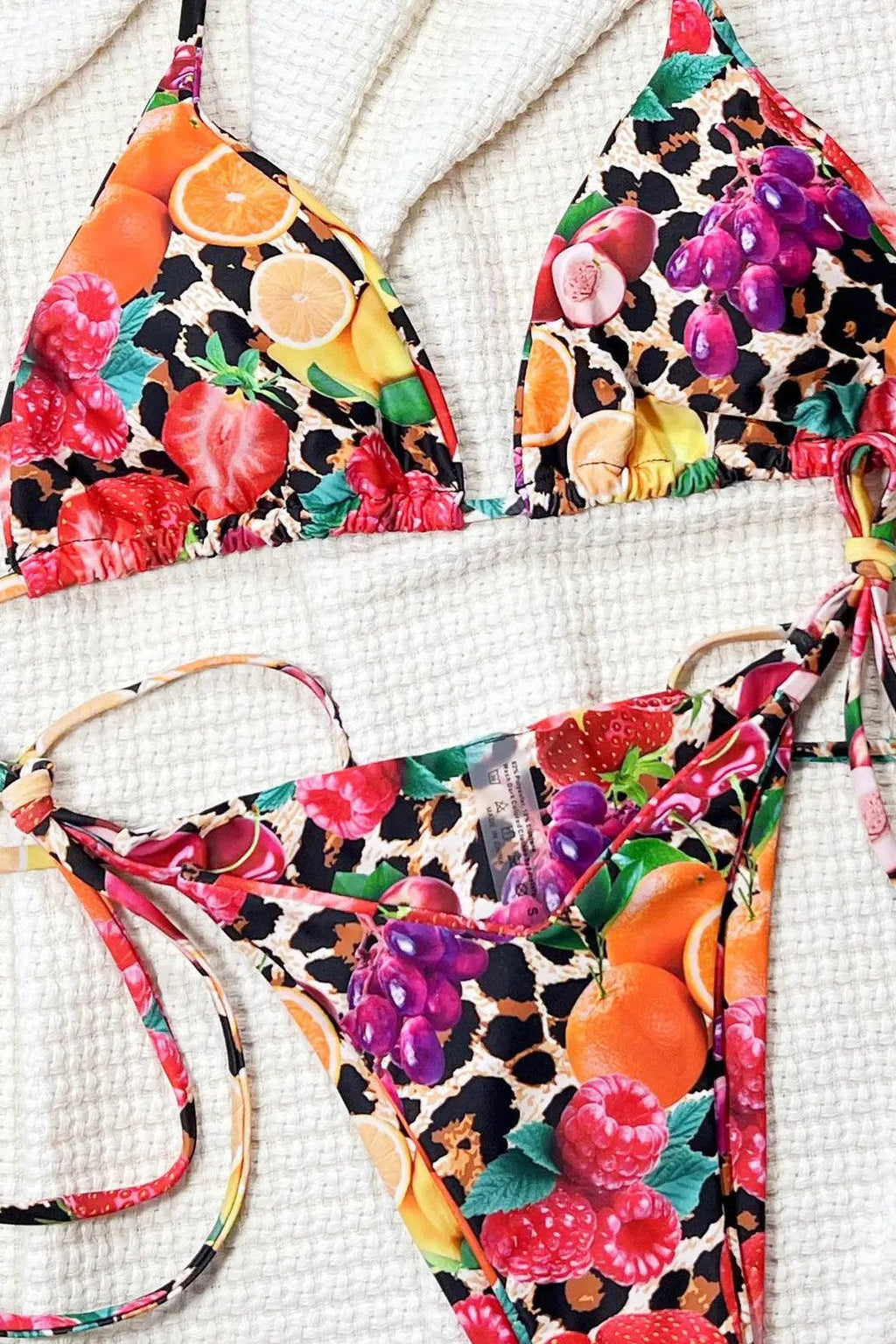 Sexy Leopard Tropical Fruit Print Triangle Contour Cut Bikini 2Pc Swimsuit Set