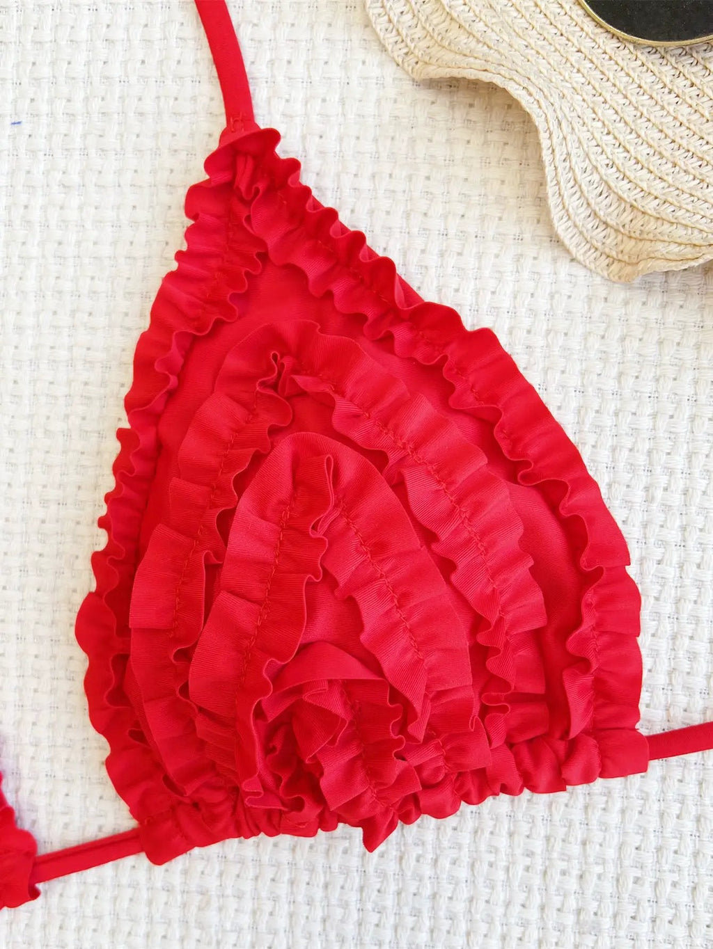 Red Ruffle Removable Pad Cheeky Sexy 2Pc Swimsuit Set Bikini