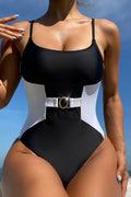 Black White Rhinestone Gem Corset Sexy Monokini 1Pc Swimsuit