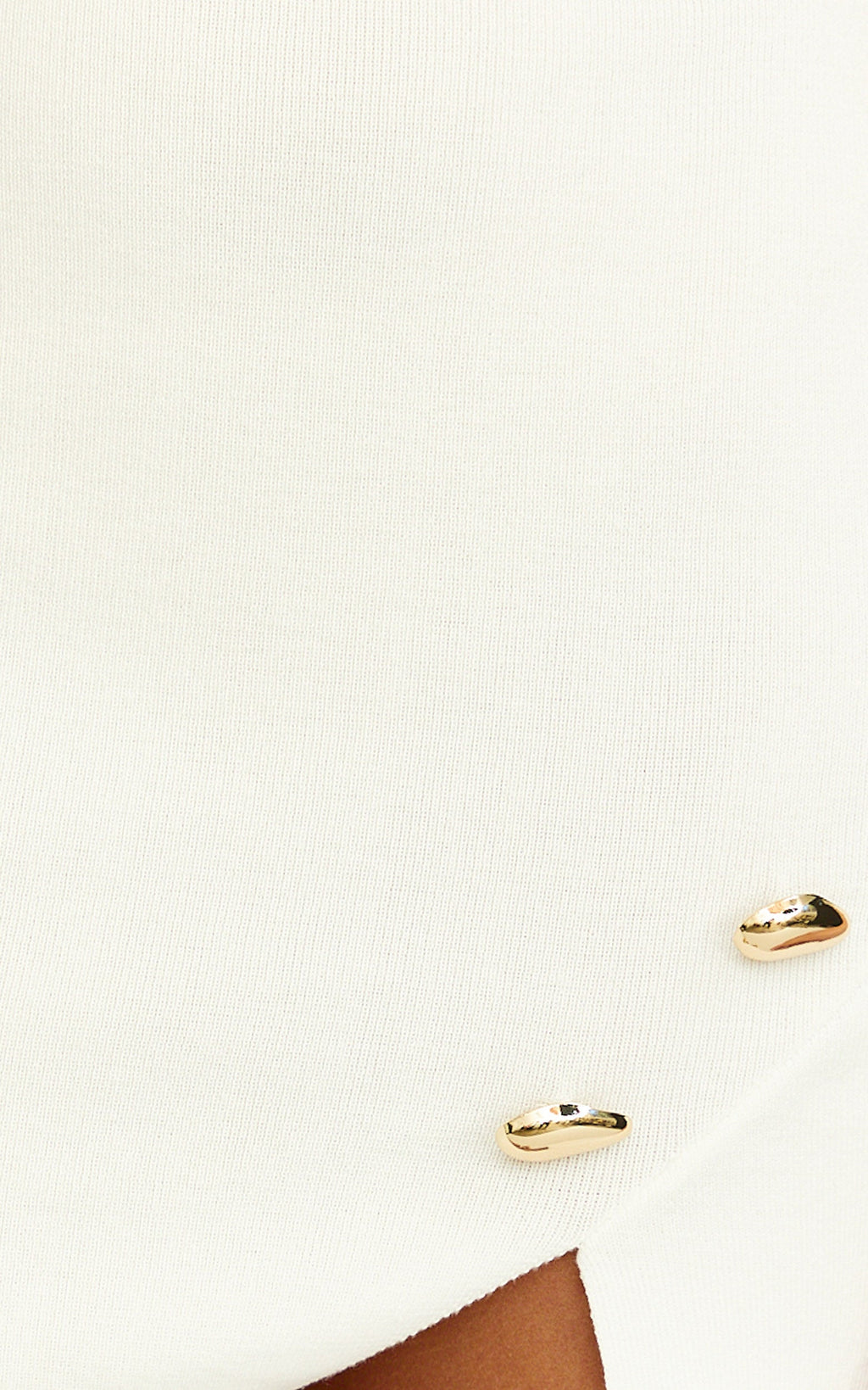 Roselle Mini Dress - High Neck Button Detail Fitted Knit Dress in White