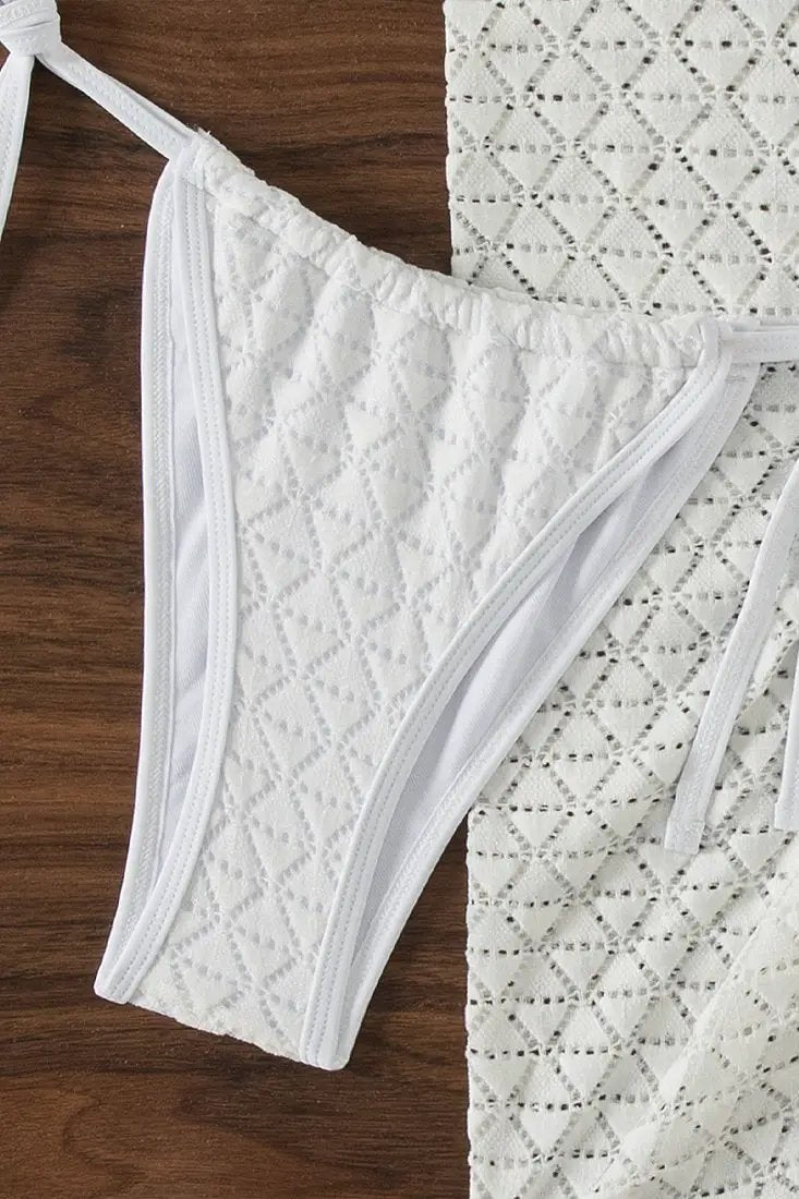 White Crochet Micro Triangle Cheeky Bottom Cover-Up 3Pc Swimsuit