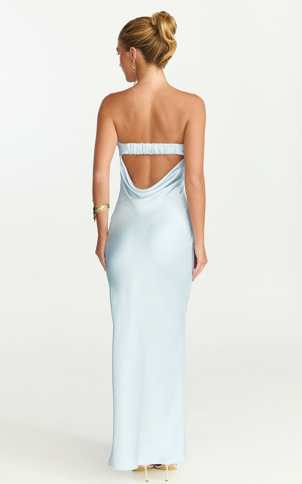 Zaya Midi Dress - Strapless Satin Slip Dress in Pale Blue