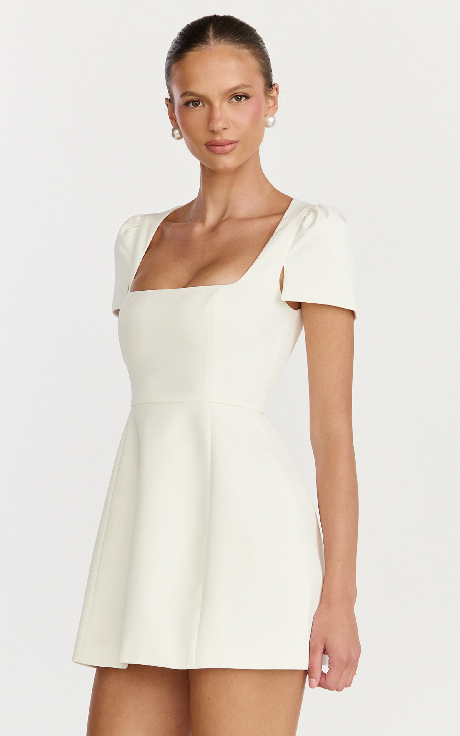 Zinnia Mini Dress - Square Neck Tulip Dress in White