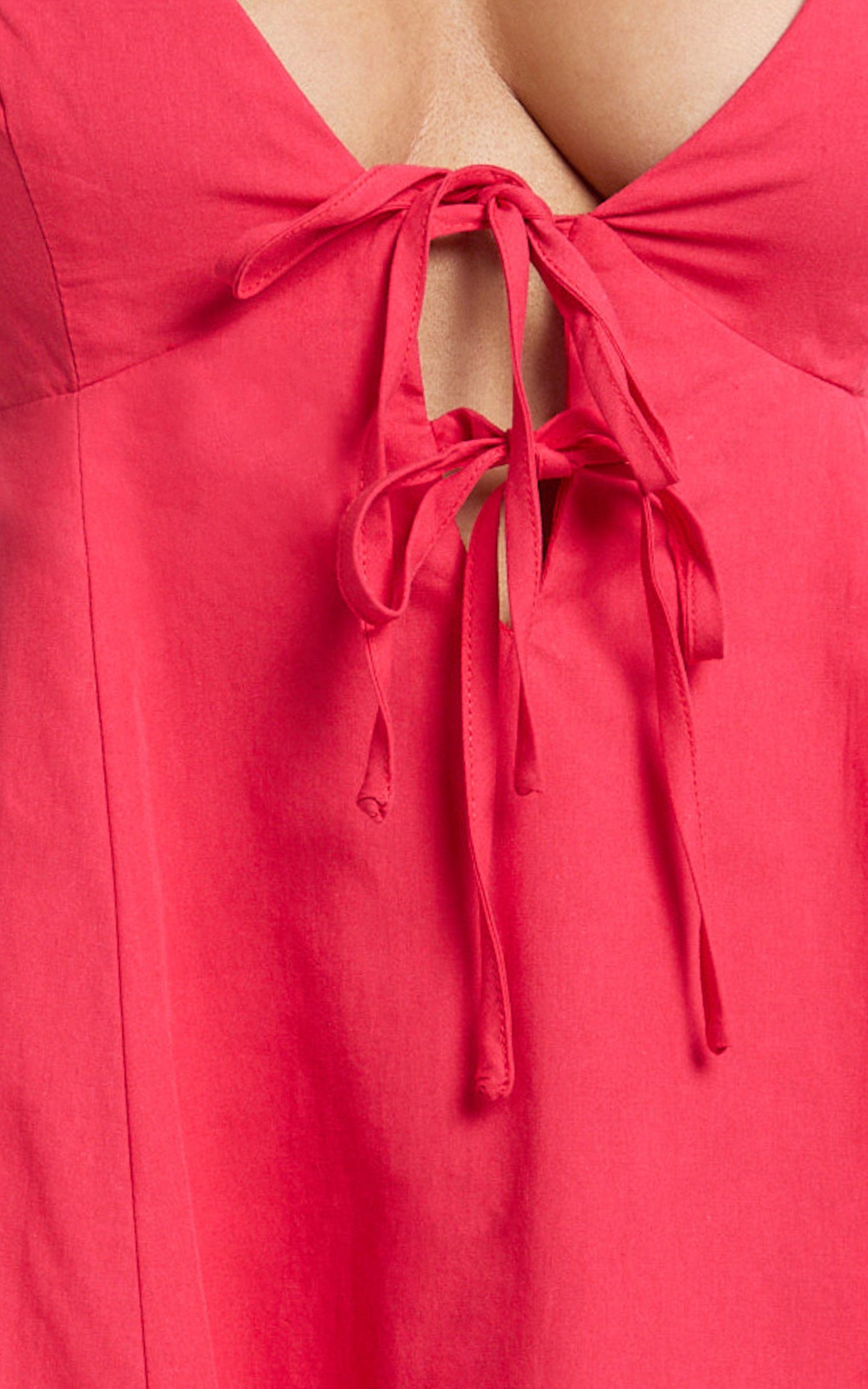 Zora Mini Dress - V Neck Bow Front Baby Doll Mini Dress in Red