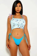 Baby Blue Butterfly Print Coverup 3 Piece Swimsuit