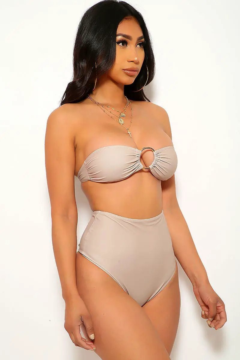 Beige Bandeau O-Ring Two Piece Swimsuit